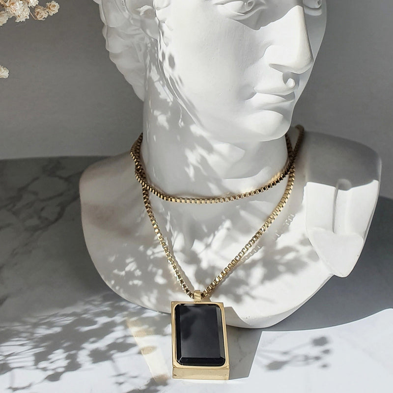 Black Onyx Rectangle Pendant Necklace