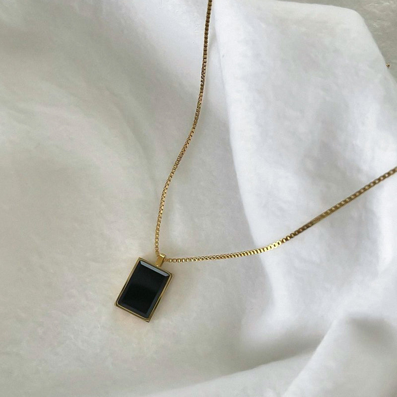 Black Onyx Rectangle Pendant Necklace