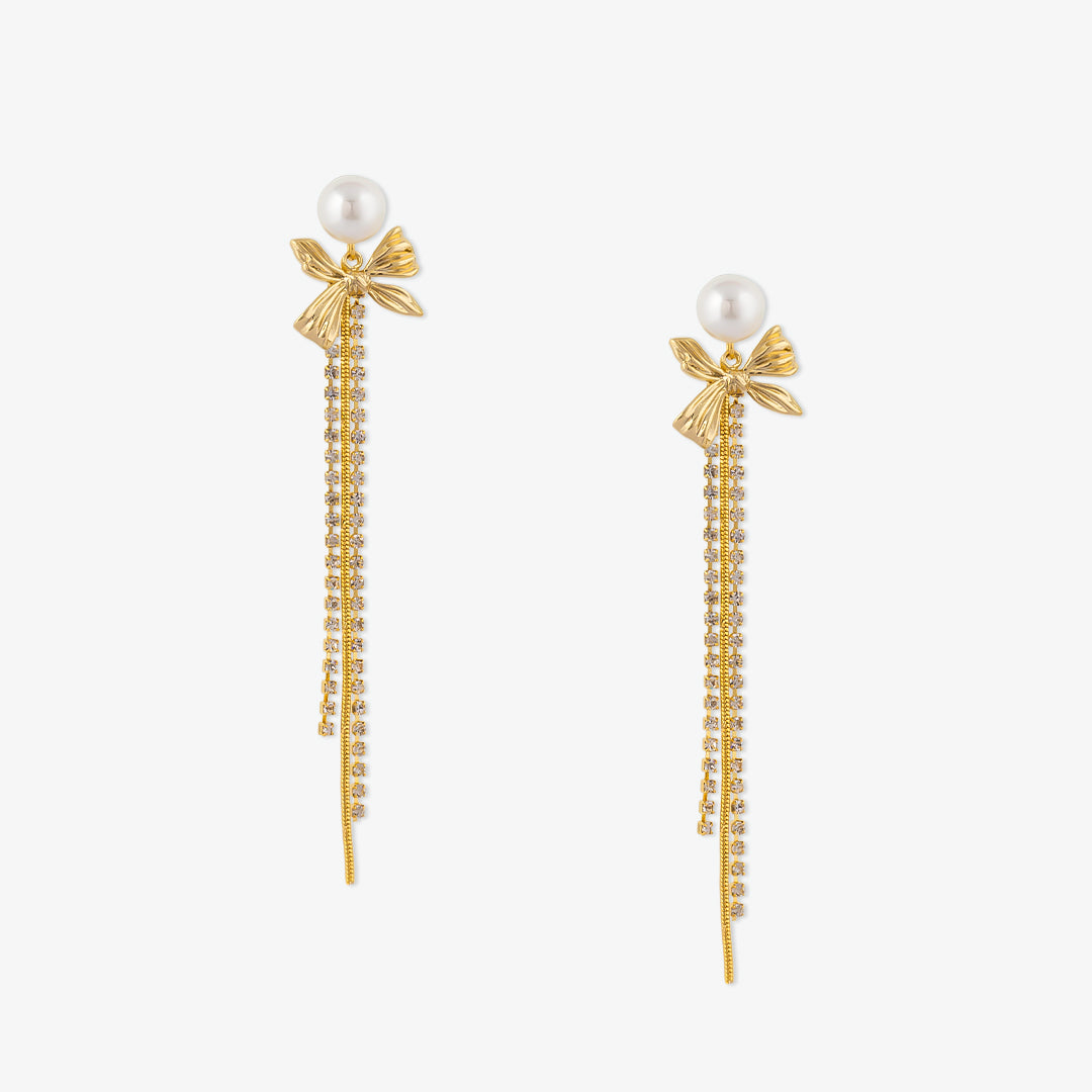  Andelaisi Boho Bow Pearl Dangle Earrings Vintage Gold Crystal  Bow Drop Earrings Long Pearl Tassel Earrings Baroque Pearl Bow Chain  Earrings Jewelry for Women and Girls : Clothing, Shoes & Jewelry