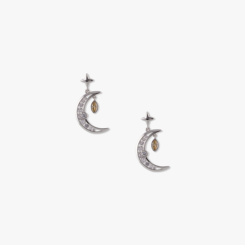 Moon Diamond Earrings in Silver