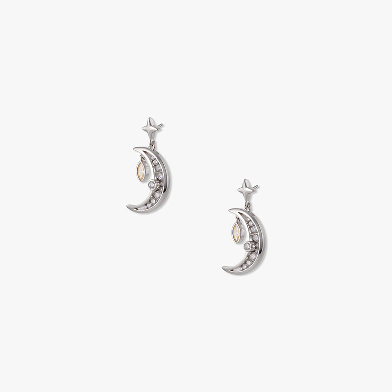 Moon Diamond Earrings in Silver